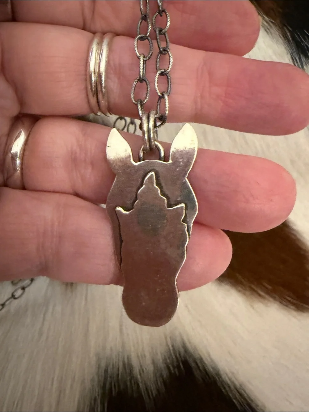 ❤️ Horse Head Silhouette Sterling Silver Hand Crafted Unisex Pendant 1.52”L